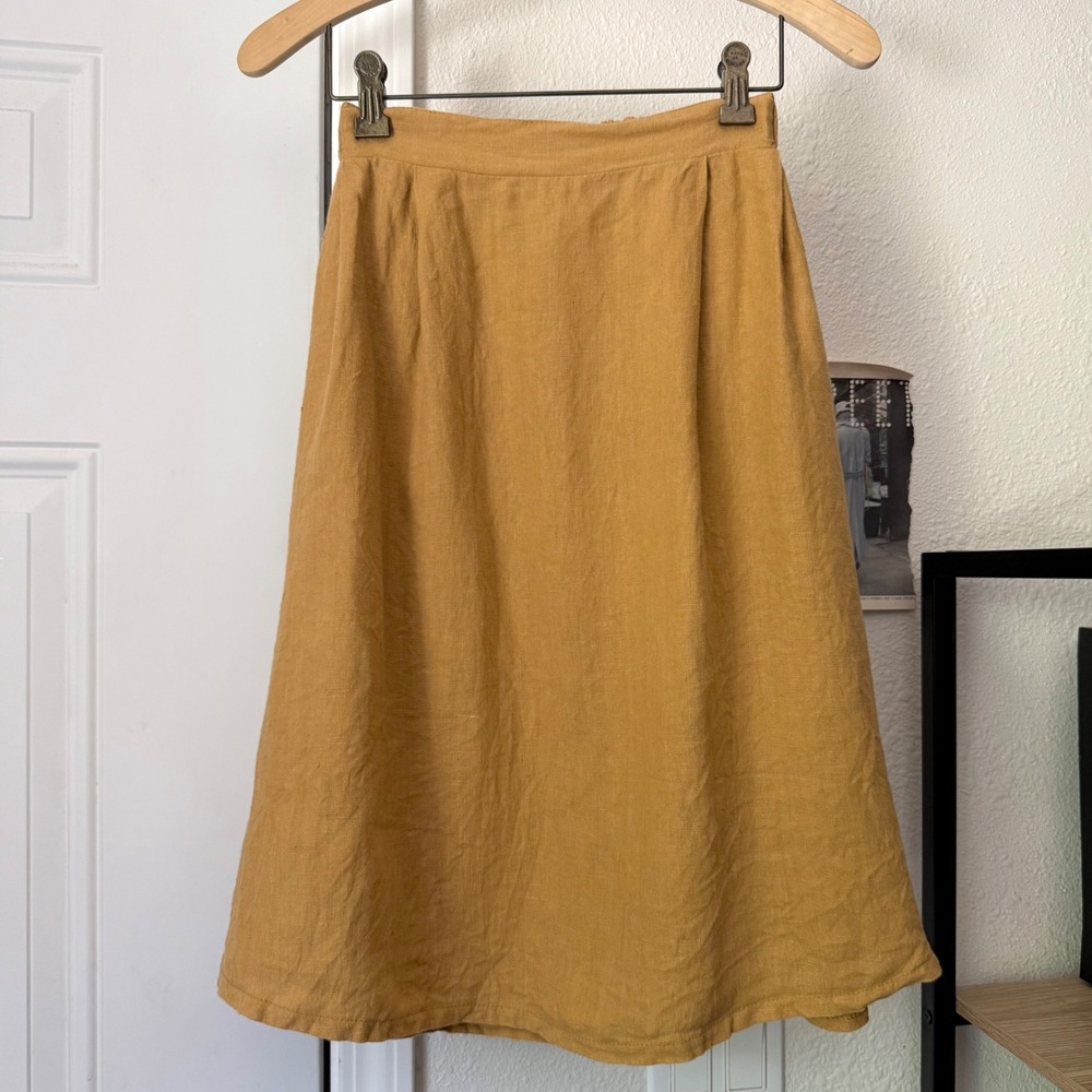 LINEN HANDMADE STUDIO mustard yellow sustainable linen pull on mini skirt